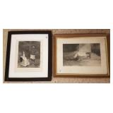 2 framed etchings & engravings- one pencil signed