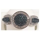 Sterling ring set with irradiated colored diamonds