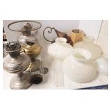 Group oil lamps, shades, etc