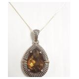 Sterling pendant on 10k chain set with smoky