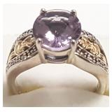 Sterling & 14K ring set with pink quartz