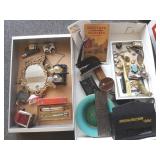 Group of advertising, metal items, etc. in 2 boxes