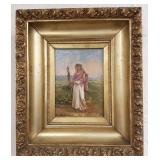 Ornately framed antique signed oil on board of a