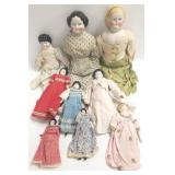 9 antique china head dolls