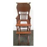 Antique oak folding high-chair
