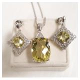 Sterling pendant on chain & earrings set with