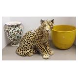 3 pieces Italian pottery including leopard