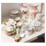 Group antique transferware, shaving mugs- hand