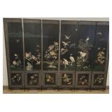 6-panel Oriental hardstone inlaid floor screen