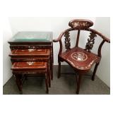 Set of 4 Oriental hardwood inlaid nesting tables &
