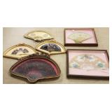 6 framed fans- hand painted, etc