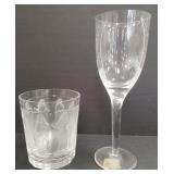 Signed Lalique angel goblet & a figural tumbler