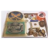 Group military items, sterling ring, buttons, etc