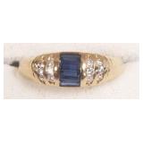 14k gold ring set with diamonds & blue sapphire-