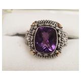 Sterling & 18k accents ring set with amethyst sz.9