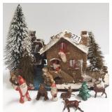 Vintage wood & paper Christmas village house 12"