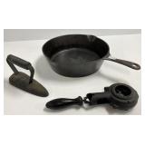 Cast iron tool & a cast iron pan & an iron