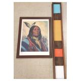Framed modern wood artwork & a framed print-