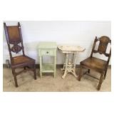 Painted table, 2 chairs & a stand