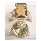 2 sterling rings set with faceted quartz- sz 9 & 7