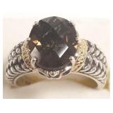 Sterling & 14K accent ring set with faceted smoky