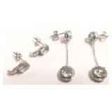 2 pair sterling pierced earrings set with green