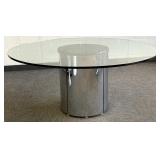 Modern Knoll chrome pedestal dining table with