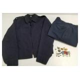 Group of military pins, jacket & pants