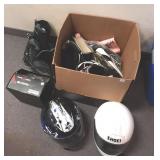 Group of helmets, roller blades, etc.