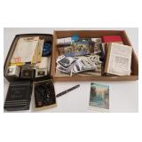 Group of assorted photos, postcards, books,