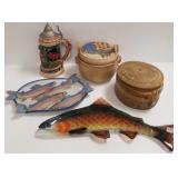 Group of fish platters, stein & studio pottery