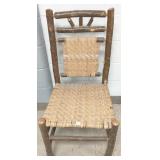 Old Hickory style log chair w/ woven seat & back