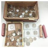 Buffalo nickels, wheat pennies, foreign money,