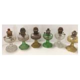 6 Aladdin glass lamps - 2 amber, 1 green, 1 w/
