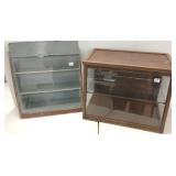 2 display cases - Antique oak slant front