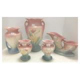 5 Hull art pottery vases - 12 1/2" w/ foil label,
