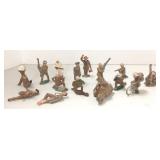 16 metal army, etc. figures incl. motorcycle w/