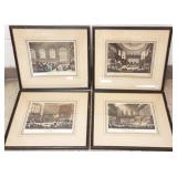 4 framed English court scene lithographs - 16" x