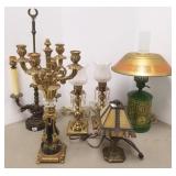 6 assorted lamps, brass, etc.