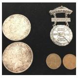 2 - 1922 U.S. silver dollars, shooting medal and