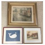 2 framed pencil signed items, colored etching and