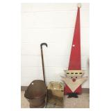 Folk art wooden Santa - 56" high, vintage cane