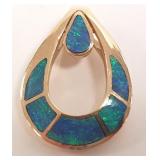 14K gold pendant with inlay opal - 1" - 6.9 grams
