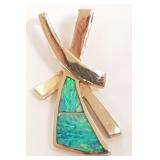 14K gold pendant with inlay opal - 1 3/8" - 8.5