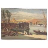 Unframed antique oil on canvas- mideast scene