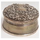 Hallmarked sterling silver hinged box 3 1/2" diam.