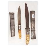 2 antique exotic knives with sheaths and carved
