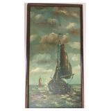Teo Bakken framed signed oil on board - a ship -