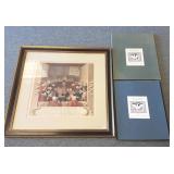 Antique framed colored engravings - court scene -