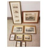 8 assorted antique & vintage framed engravings